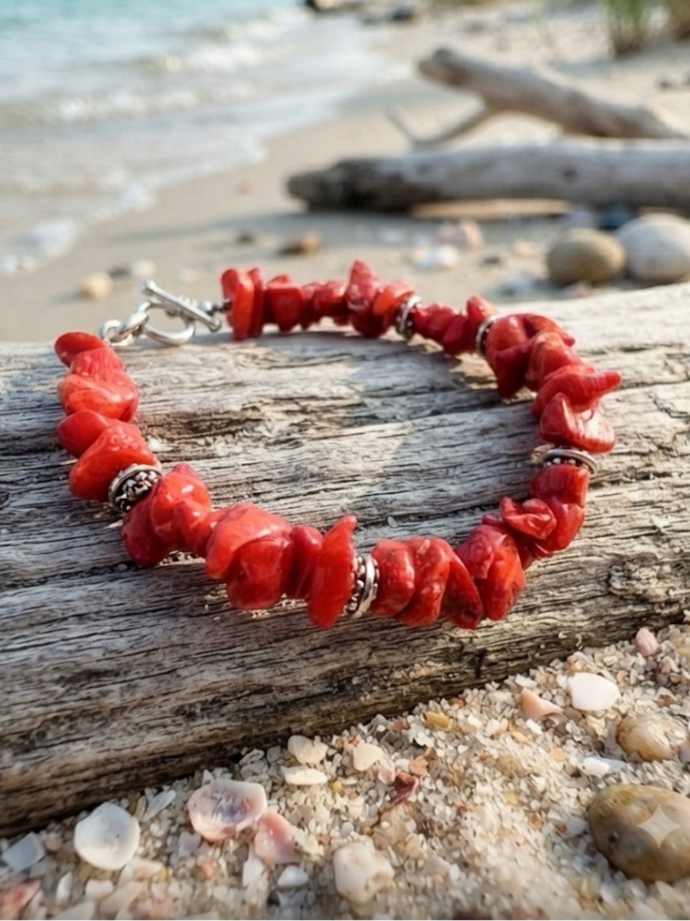 Red Coral Chip Bracelet